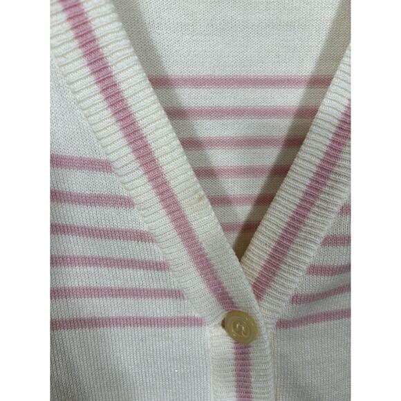 Vintage Andrew St John Sweater Cardigan Size L Pink Striped Acrylic Grandpa Y2K - Picture 3 of 10